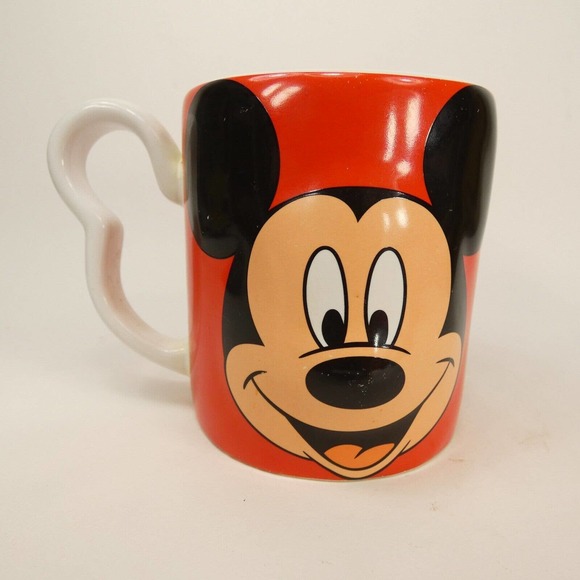 Mickey Mouse Red Ceramic Coffee Mug Handle-Shapes Mickey Silhouette Face UEJYY - Picture 1 of 15